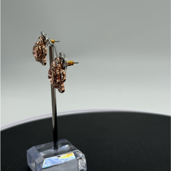 Rose Gold Crystal Flower Post Earrings Made With Swarovski Crystals - Picture 9 of 16